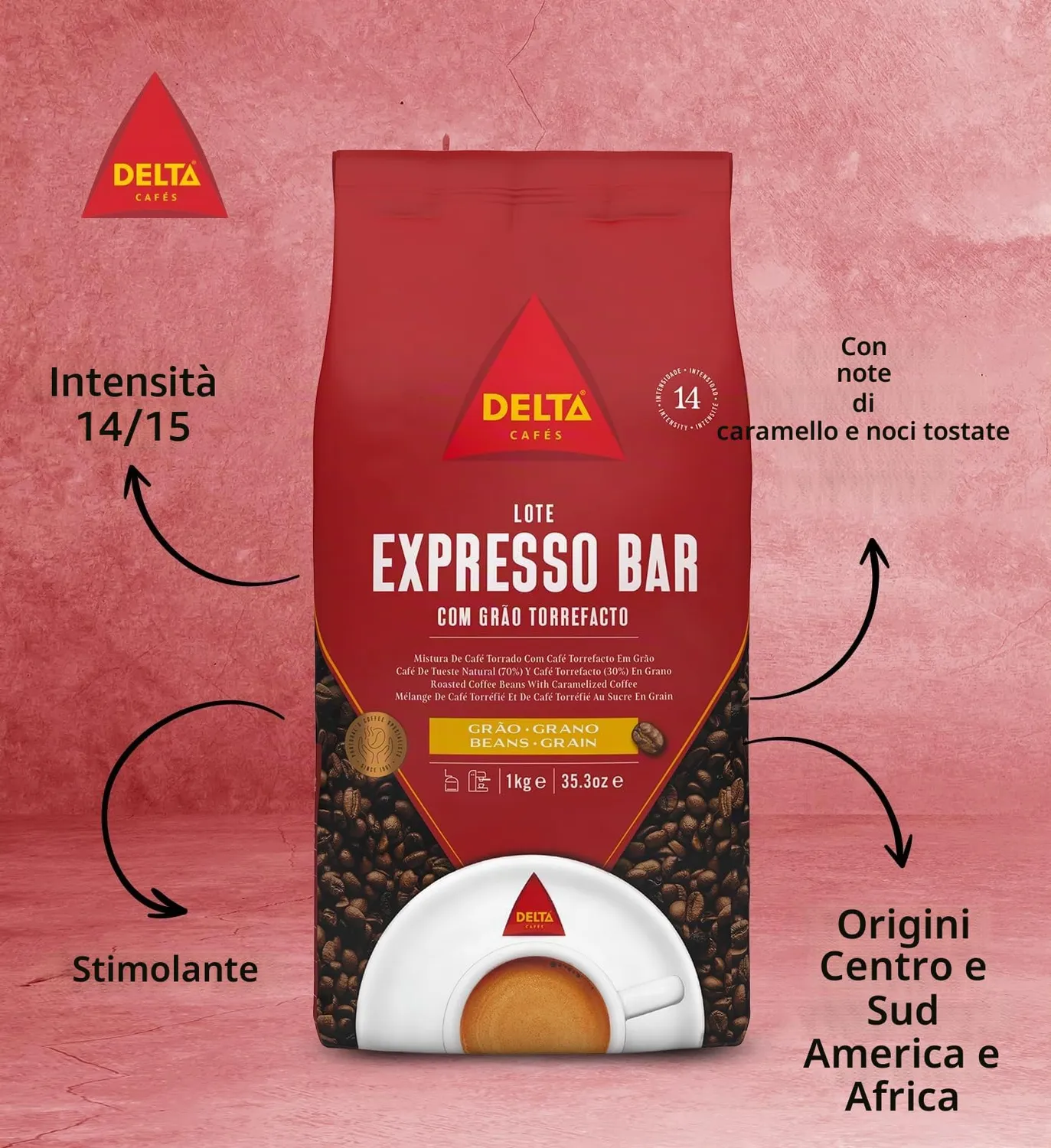 Delta Espresso Bar caffe in grani 2x1kg intensita 14