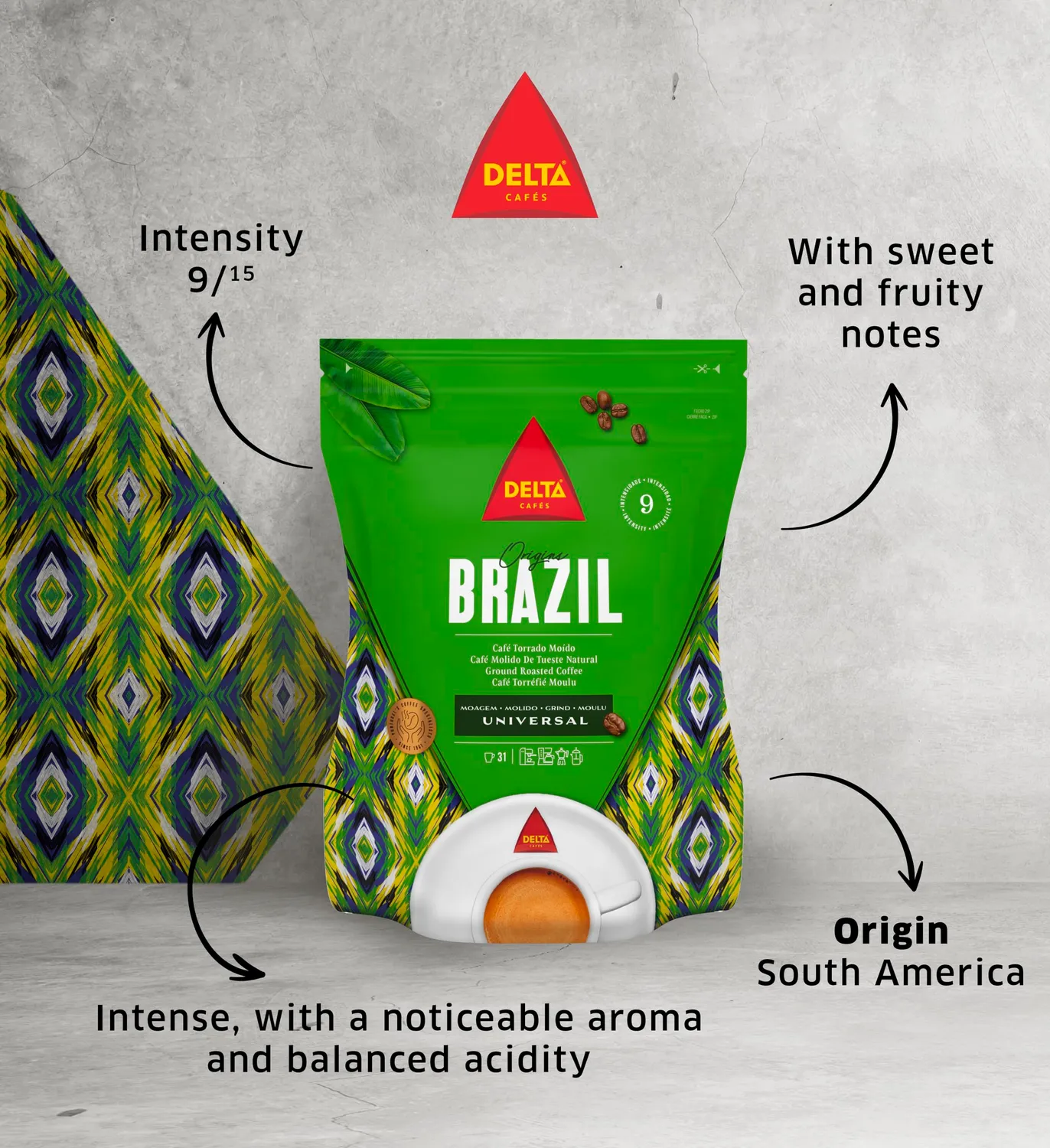 Delta Cafés Brazil Caffè Macinato 220 g Note di cioccolato