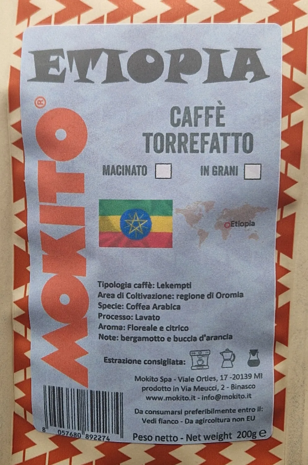 Mokito Monorigine Etiopia caffe 200 g arabica