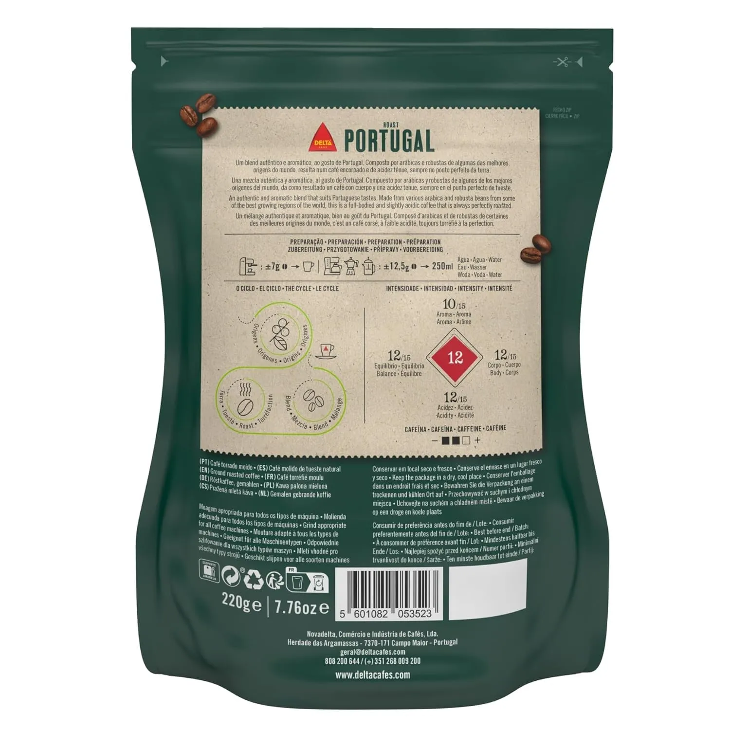 Delta Cafés Portugal Caffè Macinato 220 g Tostatura media