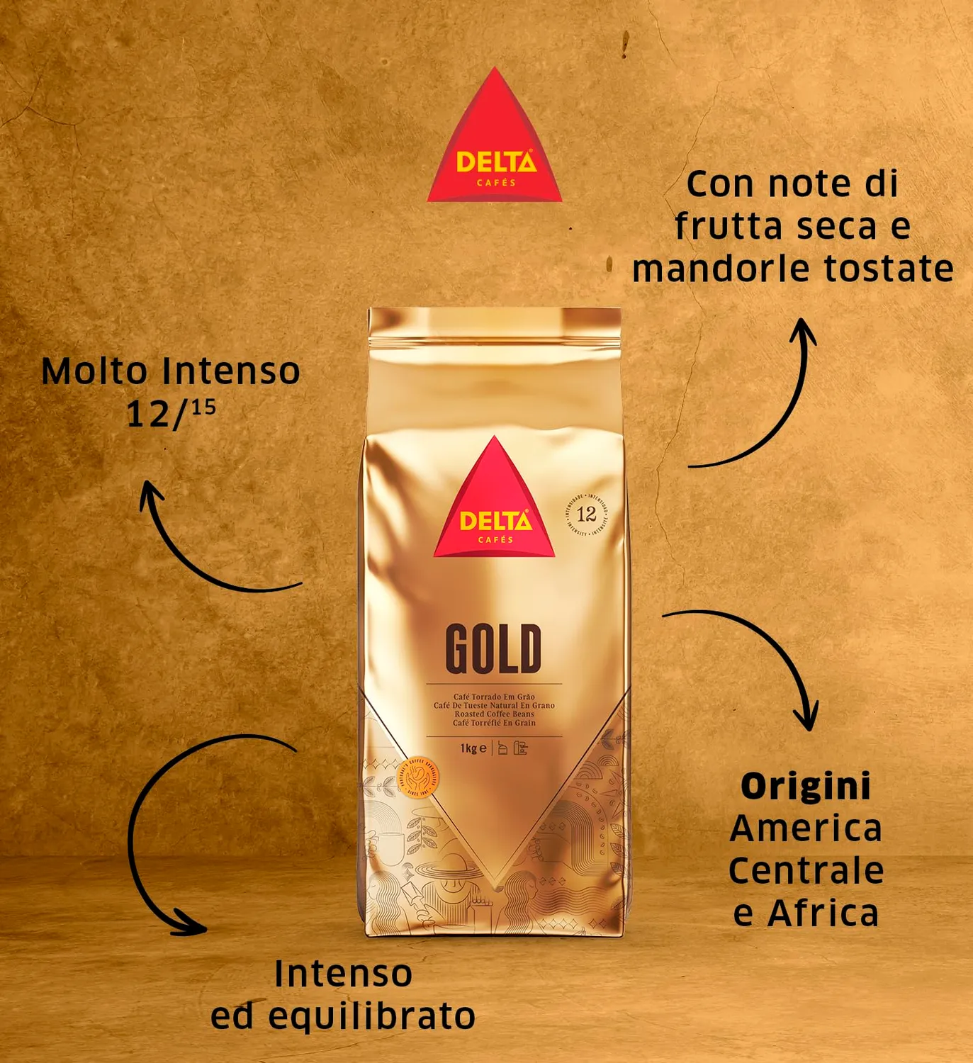 Delta Gold caffe in grani 2x1kg intensita 12