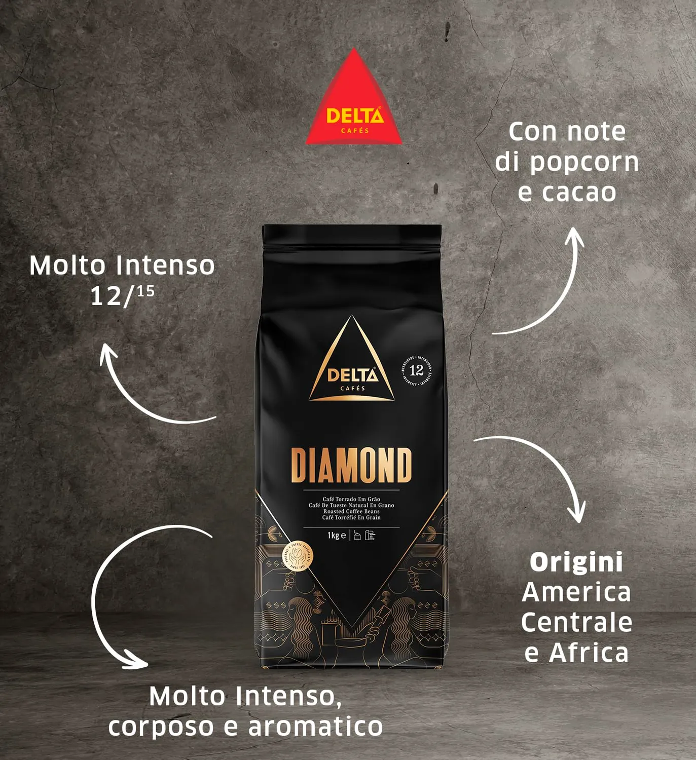Delta Diamond caffe in grani 2x1kg intensita 12