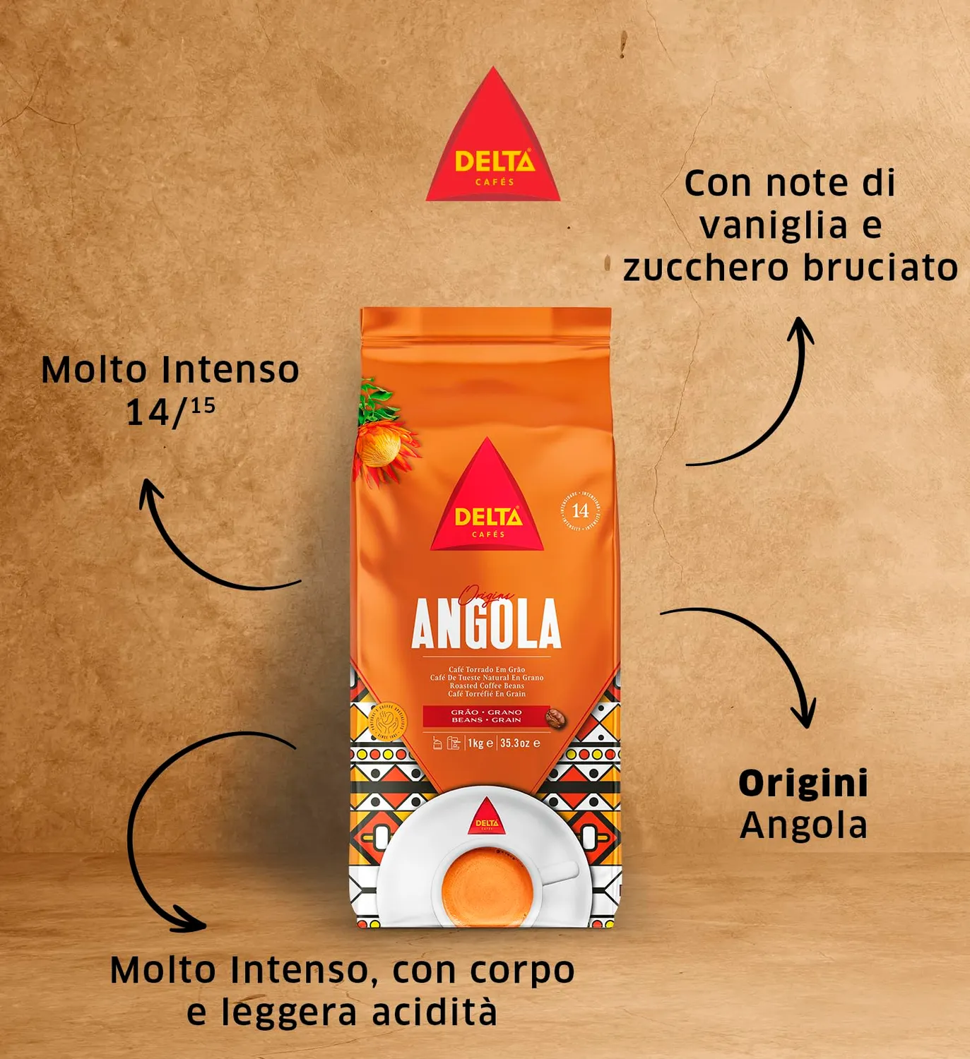 Delta Angola caffe in grani 2x1kg intensita 14